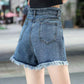 WTEMPO Denim Shorts Female Summer Students Loose High Waist Raw Edge Wide Legs Wild Plus Size Pants