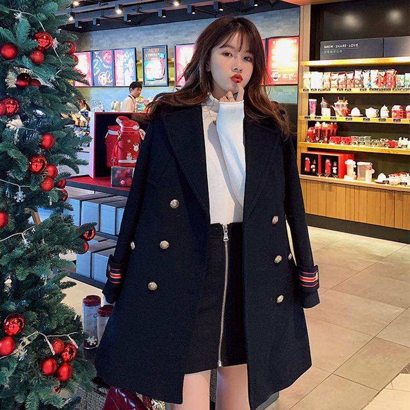 Women Trench Coat  Winter Lapel Long Sleeve Coats Office Ladies Solid Loose Woolen Coat Outwear