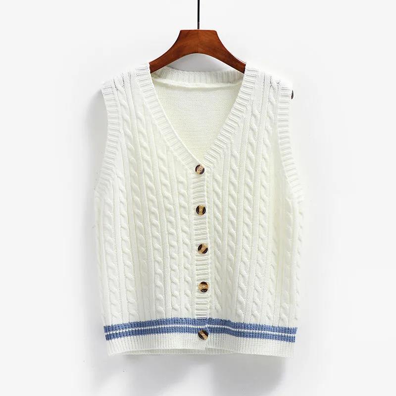 Twist Knitted Vest Women's V-neck Cardigan Spring and Autumn Korean Loose Thick Wool Vest Sleeveless Sweater Jacket
