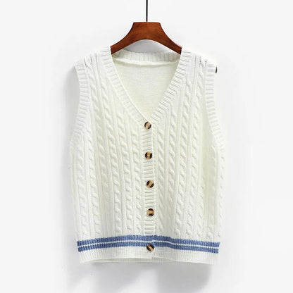 Twist Knitted Vest Women's V-neck Cardigan Spring and Autumn Korean Loose Thick Wool Vest Sleeveless Sweater Jacket