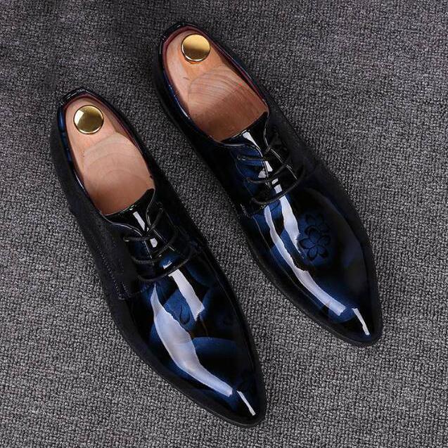 Men's Business Casual Shoes England Fashion Pointed Toe Shoes Leather 3D Patent Leather Men's Shoes