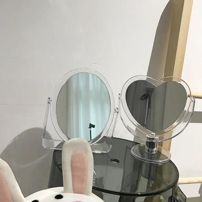 Lovely Heart-shaped Simple Transparent Love Makeup Mirror Double-sided Mirror Magnification HD Desktop Home Rotatable Mirror