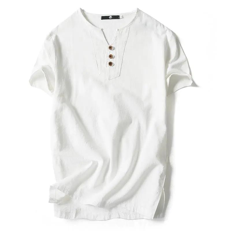 Oversized Linen Shirt Men's Summer Short-sleeved Plus Fertilizer Plus Size Loose Half-sleeved Solid Color Men's T-shirt