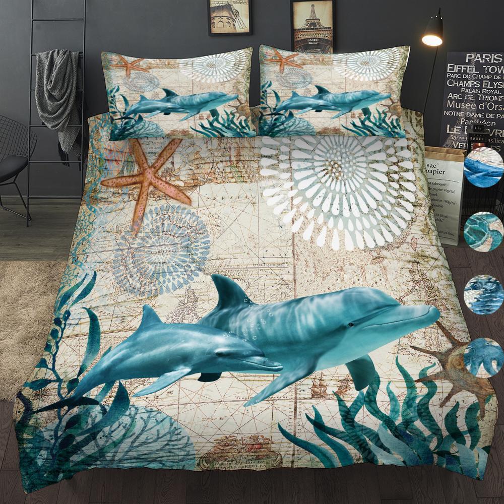 Dolphin Cover Ocean Coverlet Doona Cover Mandala Romantic Soft  AU Double, AU King