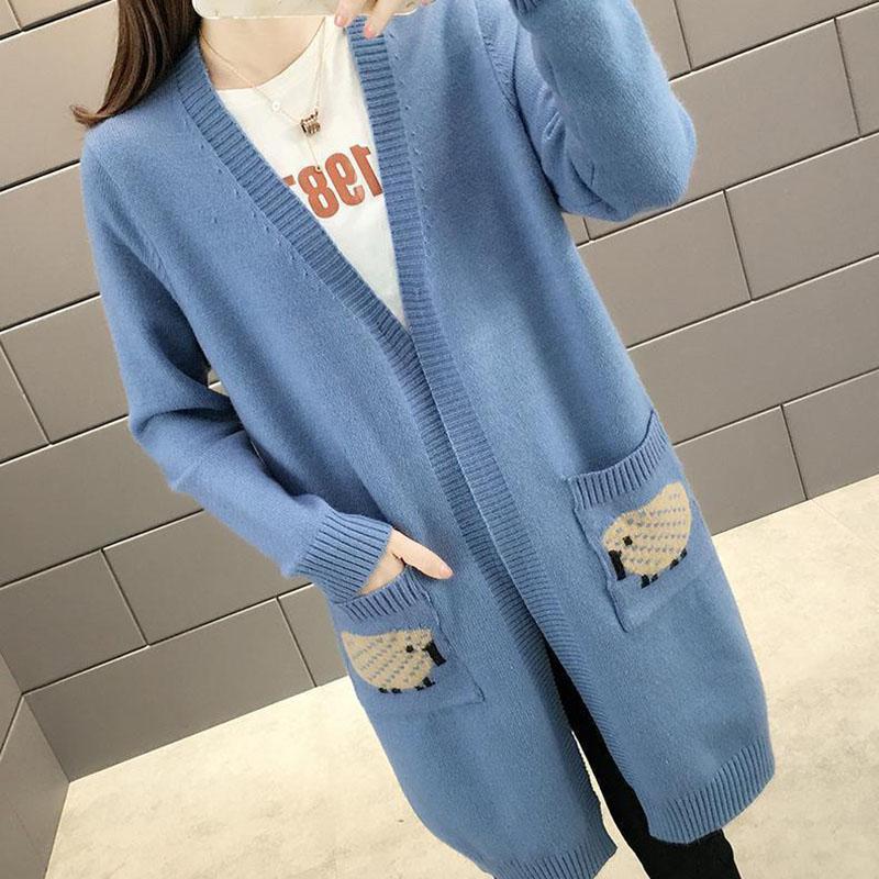 Mid-length Sweater Fashion Knit Cardigan Jacket for Spring and Autumn Simple Casual Women's Jacket