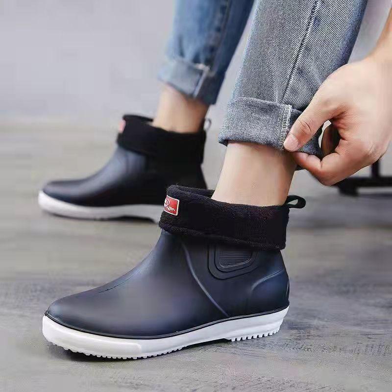 About1988 Men's Fashion Casual Outdoor Waterproof Short Ankle Rain Boots Non-slip Waterproof Shoes Plus Velvet