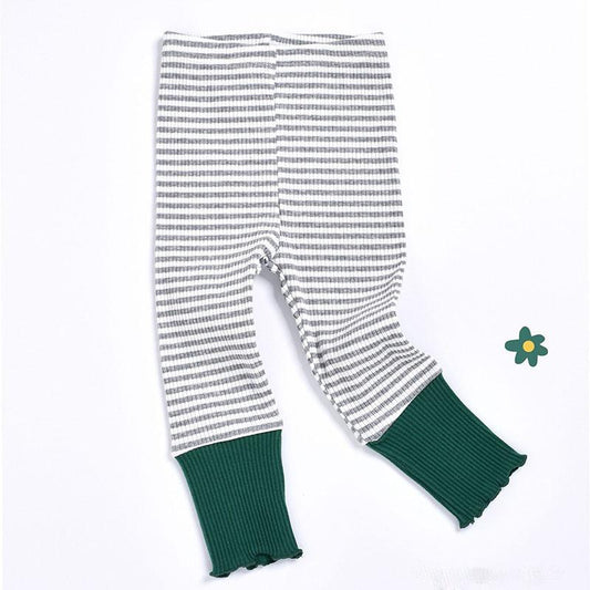 Girls' Leggings Pants 2021 Spring and Autumn Pure Cotton Striped Stretch Slim Leggings Korean Trousers