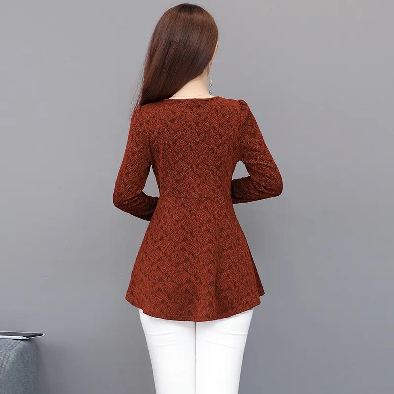 Women's Spring and Autumn Long-sleeved Top Large Size Waist Round Neck Solid Color Mother Top