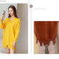 Autumn  Winter Women's Mid-length Sweater Ripped Tassel Sweater Casual Loose Knit Sweater Dress Outer Wear