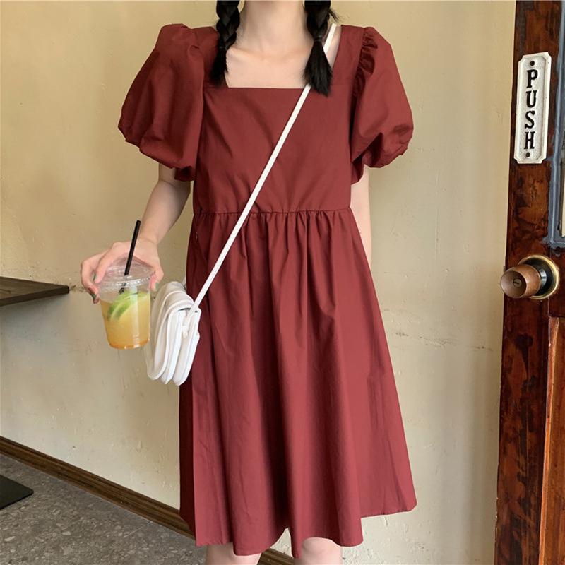 Women's Summer Dress Short Sleeve Puff Sleeve Knee-length Daily Wear Office Dating Party