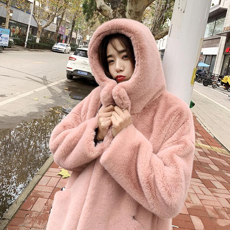 Ladies' Autumn Winter Fashion Warm Fur Coat Casual Long Overcoat Luxury Faux Rabbit Coat