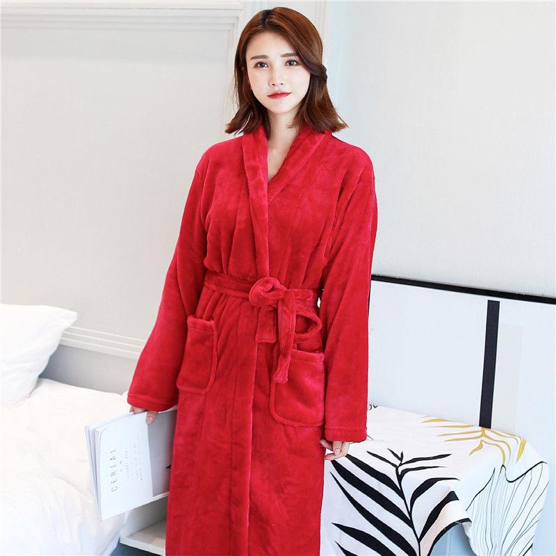 Autumn and Winter Ladies Bathrobe Flannel Nightgown Coral Fleece Thickened Long-sleeved Pajamas Home Service Bathrobe Noble and Luxurious