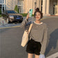 Fall Version of striped Loose Simple Long-sleeved T-shirt Women Simple top Blouse Tee