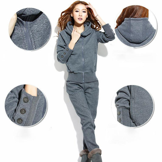Plush Thick Hoodie Jacket Trousers Two-piece Women's Loose Casual Sports Suit Women's Hooded Comfortable Warm Suit