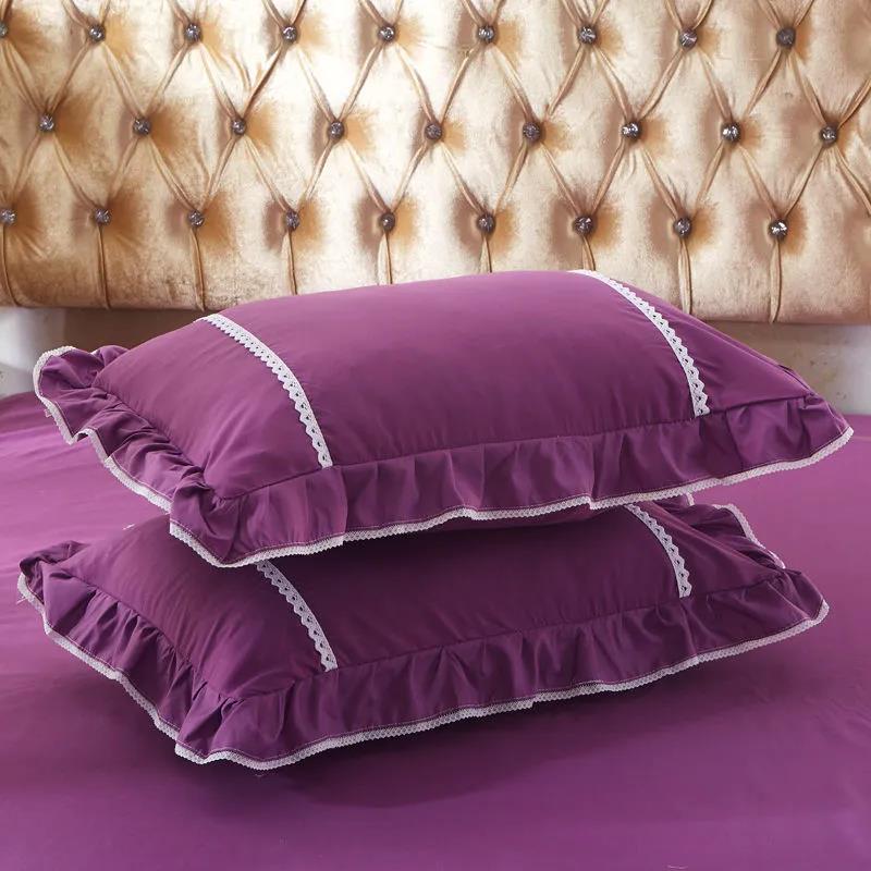Korean Version Princess Lace Pillowcases A Pair of Single and Double Lotus Leaf Pillowcases Pillow Core Pillow Skin 48*74cm