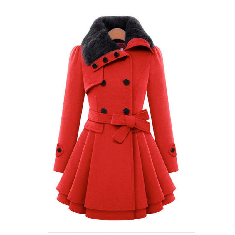 Women European Beauty In the Long Section of Woolen Coat Double-breasted Thick Coat