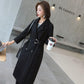 Long Women's Coat Lapel Pocket Belted Jackets Solid Color Coats Female Elegant Outerwear Ladies Coat