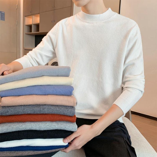 Autumn and Winter Half Turtleneck Sweater Men Loose Trend Base Sweater Casual Solid Color Sweater
