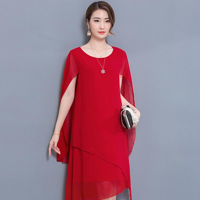 L-XXXXXL Women's Chiffon Dress Summer Cloak Irregular Round Neck Mid-length Daily Wear