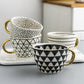 Hand Painted Geometric Ceramic Mugs With Gold Handle Handmade Irregular Cups For Coffee Tea Milk Oatmeal Creative Birthday Gifts