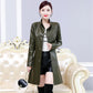 Women's Sheepskin Leather Jacket Long Slim Fit Stand Collar Large Leather Trench Coat Sheepskin Coats with Belt