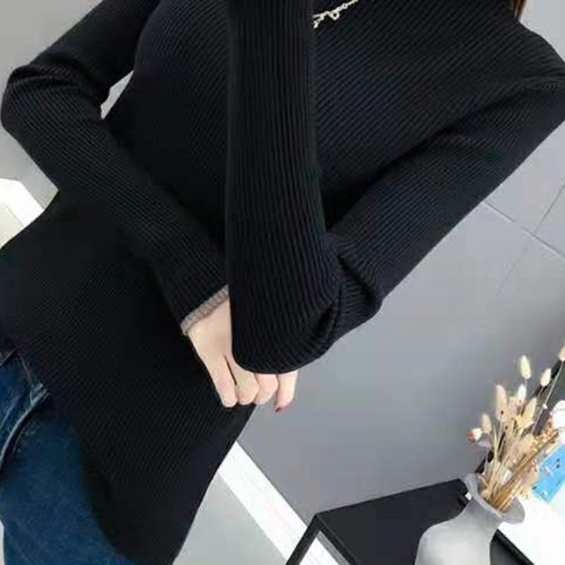 Autumn and Winter Korean Version of Warm Knit Sweater Slim Long-sleeved Solid Color Top Plus Velvet Thick Round Neck Sweater