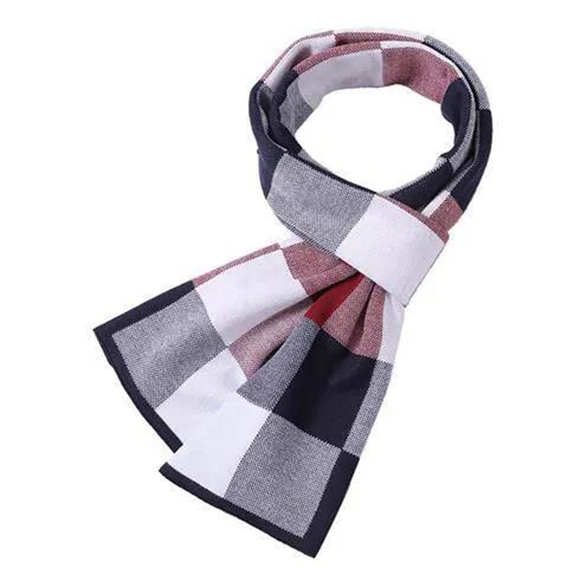 Winter Knitted Scarf Men Double-sided Thick Warm Printing Scarf Long Business Scarf
