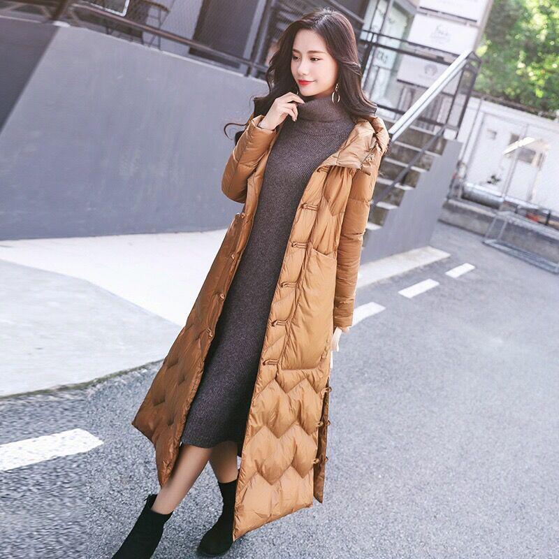 Chinese Style Ethnic Style Down Jacket Women's Long Over-the-knee National Style Retro Buckle Jacket