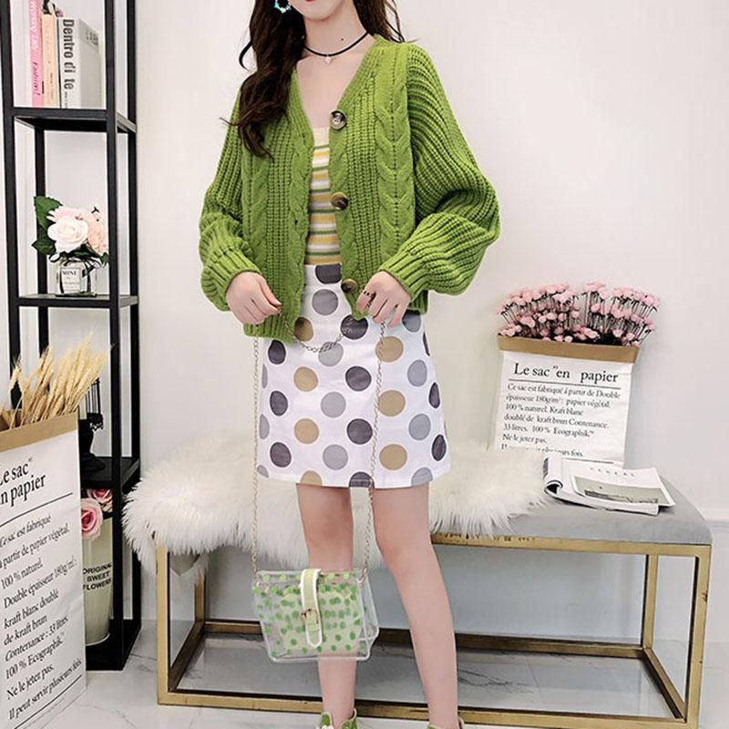 Autumn and Winter Cropped Woolen Coat Casual High Waist Loose Top Retro Cardigan Women Sweater