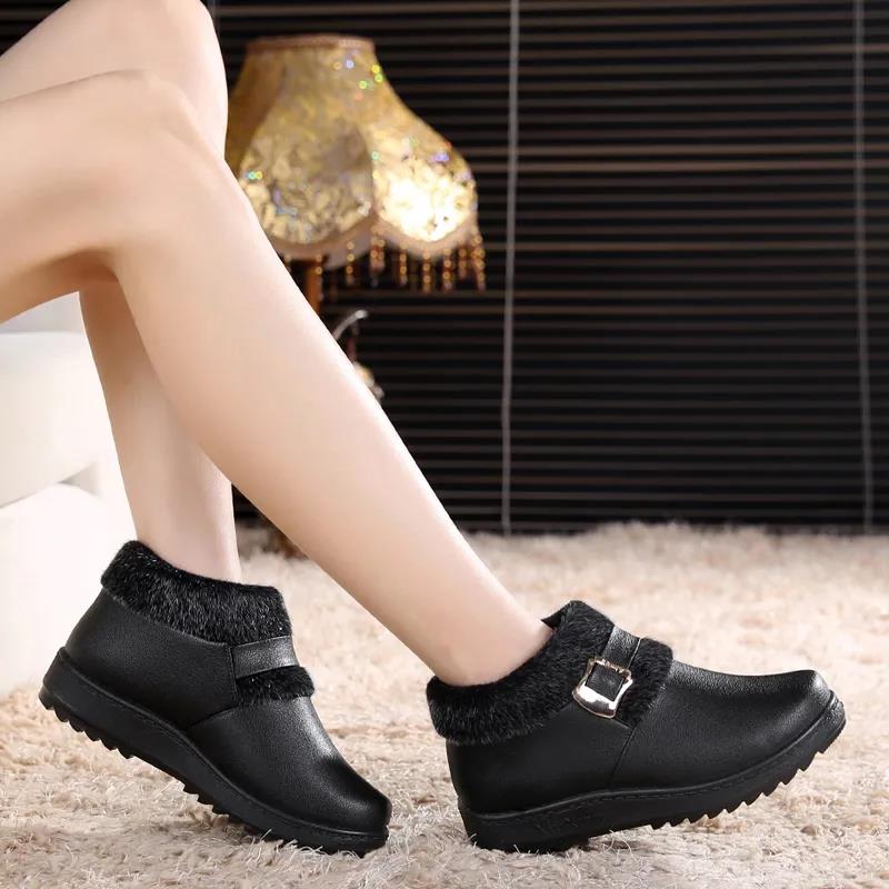 Winter Warm Non-slip and Waterproof Women's Cotton Shoes Flat Non-slip Casual Leather Cotton Boots