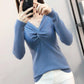 Pofulove sexy slim bottoming shirt female V-neck solid color short sweater with knitted sweater