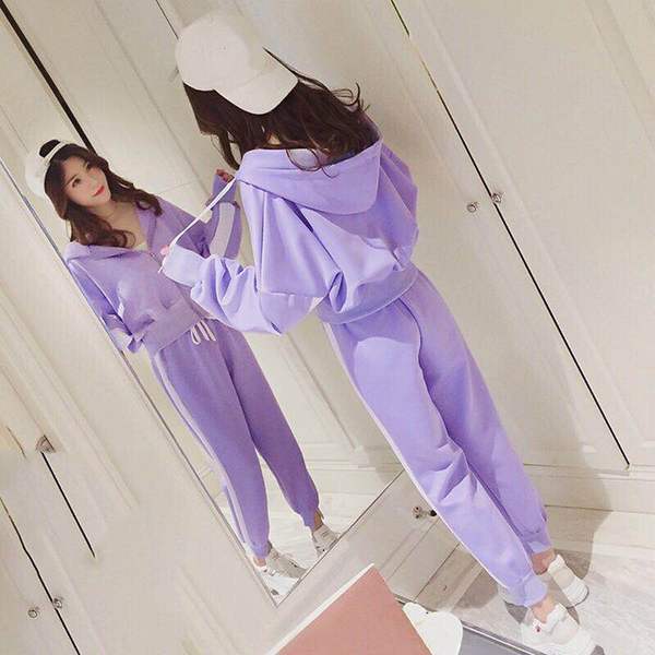 Women Spring Autumn Long Sleeve Slim Hooded Sweater Sportswear Loose Casual Pants Two Piece Set