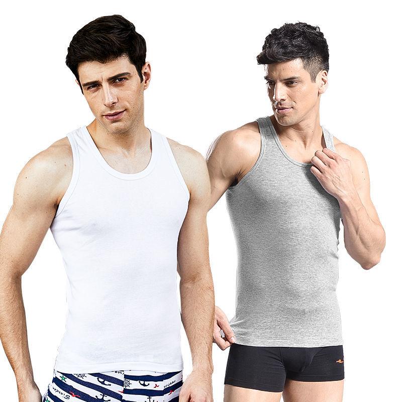 100% Cotton Men's Vest Fitness Stretch Bottoming Shirt Summer Vest Round Neck Sleeveless Vest (2 Pieces)