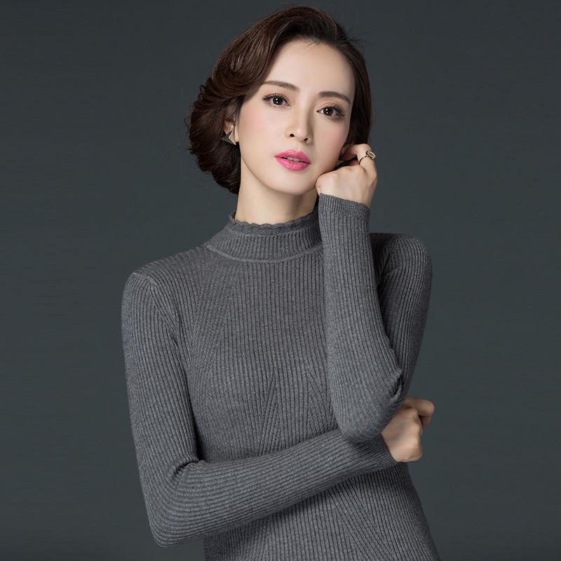 Women's Wool Sweater High Collar Thick Solid Color Sweater Short Slim Bottoming Shirt