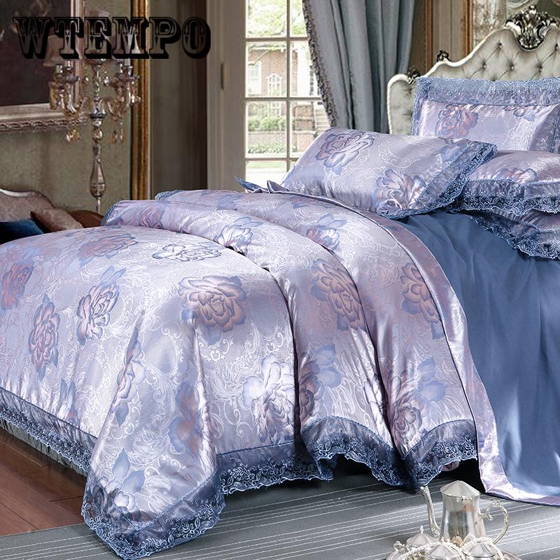 Satin Jacquard Luxury Lace Bedding Sets Duvet Cover Set Bed Skirt Set Pillowcase Bedclothes