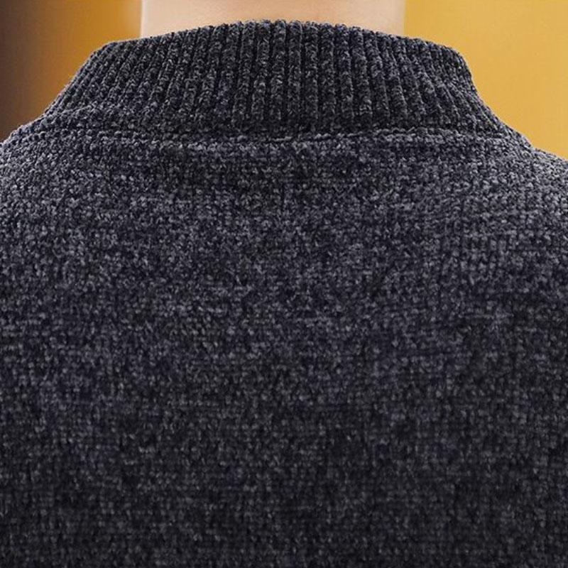 Plus Velvet Thickened Chenille Sweater Men's Autumn and Winter Korean Version of The Trend of Bottoming Shirt Round Neck Sweater Solid Color