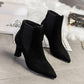 High Heels Ladies Boots Pointed Elastic Thick Heel Stiletto Knit Shoes
