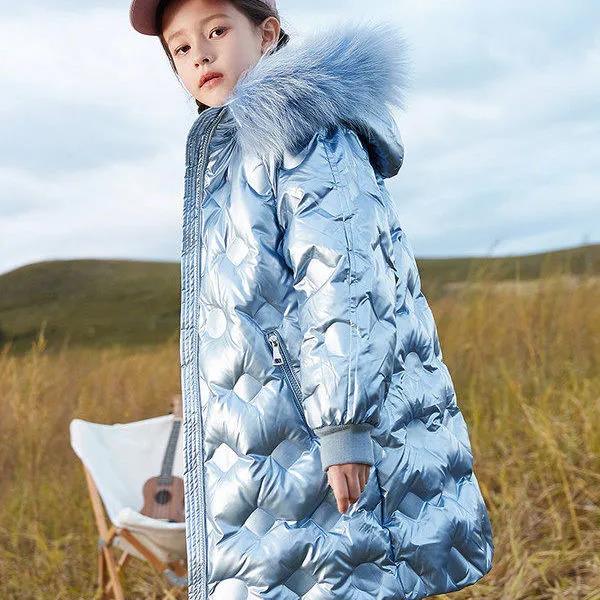 Children's Down Jacket Mid-length Shiny Face Girls Big Children Thickened Children's Winter Western-style Disposable Jacket
