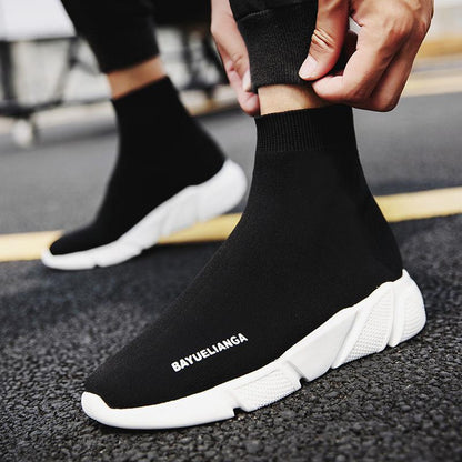 Summer Breathable Net Men's Shoes Unisex High-top Stretch Sock Shoes Korean Style Trendy Couple Shoes Casual High-top Sneakers
