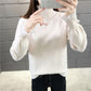Plus Velvet Thick Warm Sweater Women  Ruffles Lace Stitching Collar Pullover Sweater Short Stretchable Slim Knitwear Jumper