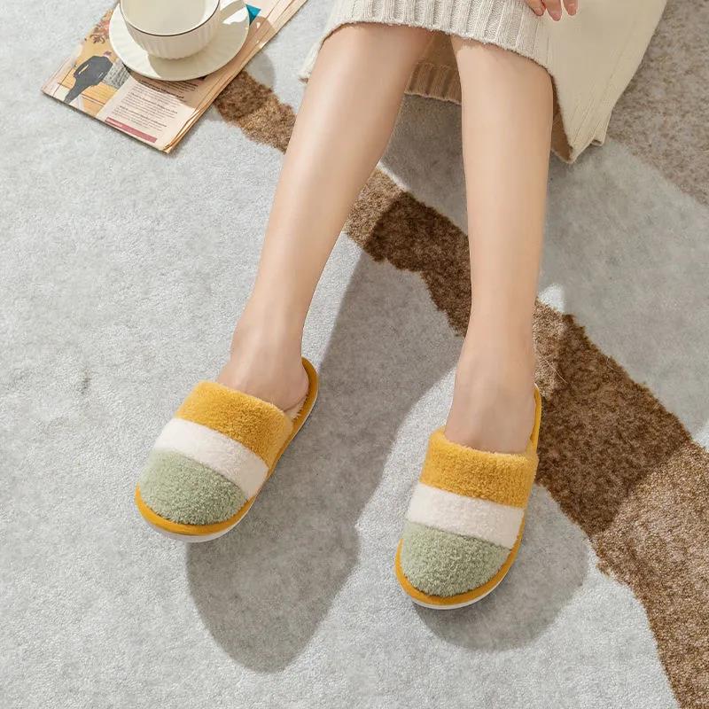 Autumn and Winter Cotton Slippers for Men and Women Home Warm and Non-slip Indoor Thickening Plus Velvet Couple Fur Slippers