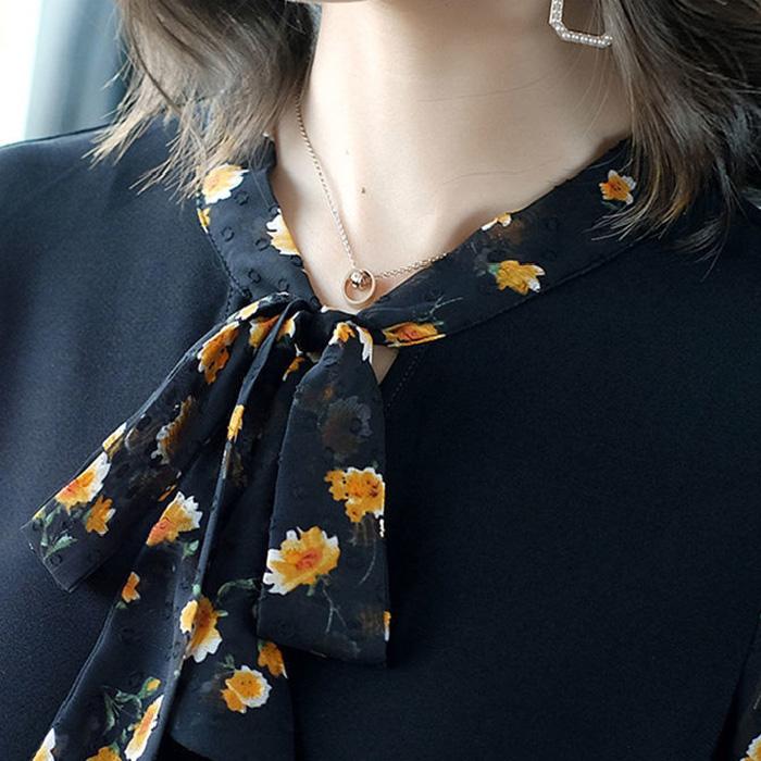 Large Size Women's Chiffon Stitching Fake Two-piece Dress Loose Casual Elegant Long Skirt Black Floral