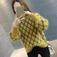 Autumn and Winter Knitted Jacket Diamond Pattern Simple Top Loose Half High Neck Women Sweater