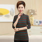 Mom Spring and Autumn Long Sleeve T-Shirt Striped Top Short Casual Bottoming Shirt