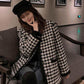 Little Fragrant Houndstooth Jacket Women Autumn and Winter Black and White Plaid Loose Short Thick Woolen Coat