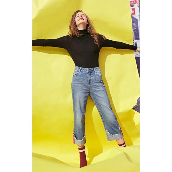 Women Slim Long Sleeve Knitwear Turtleneck Bottoming Sweater Simple Color Pullover Jumper
