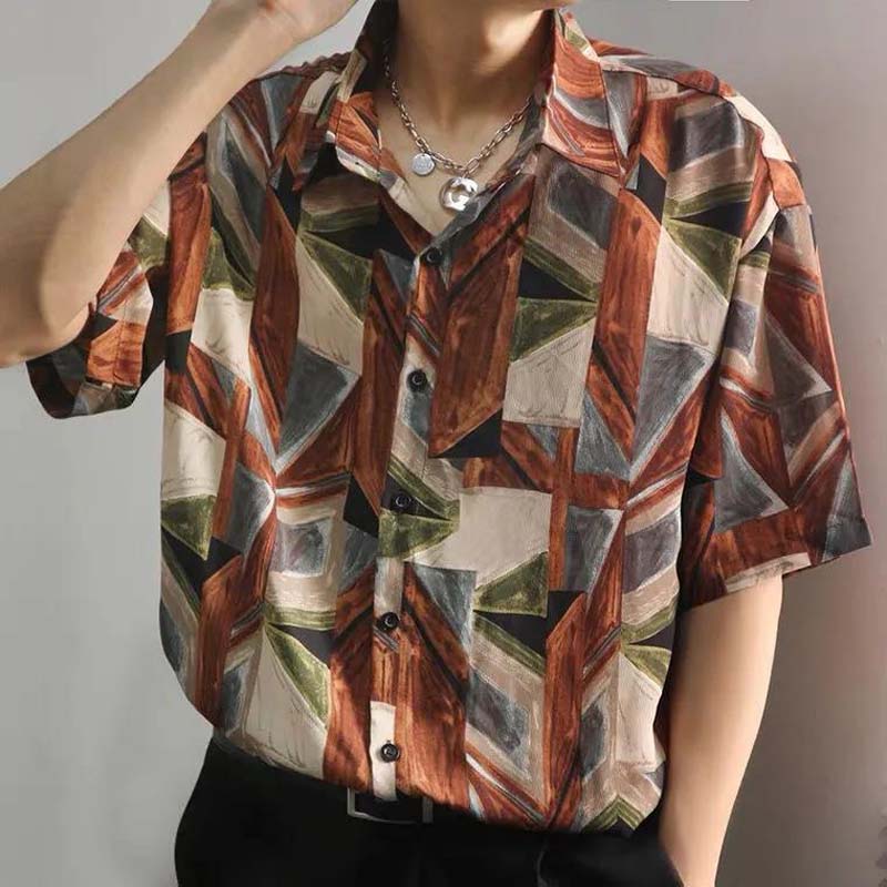 Cashew Flower Shirt Men's Short Sleeve Draping Loose Retro Half Sleeve Flower Shirt