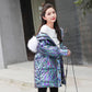 Bright Color Bright Cotton Coat Women 2 Color-changing Cotton Coat Thick Stand-up Collar Mid-length Coat