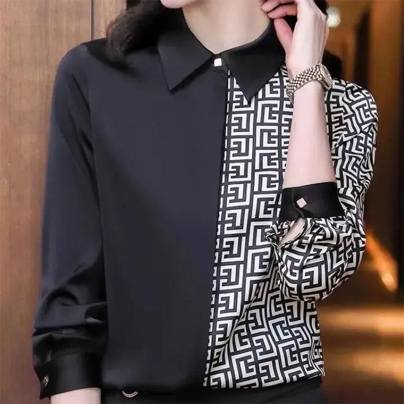 Large Size Satin Chiffon Shirt Women's Long-sleeved Simple Western Style Is Thin Mother Style Temperament All-match Small Shirt
