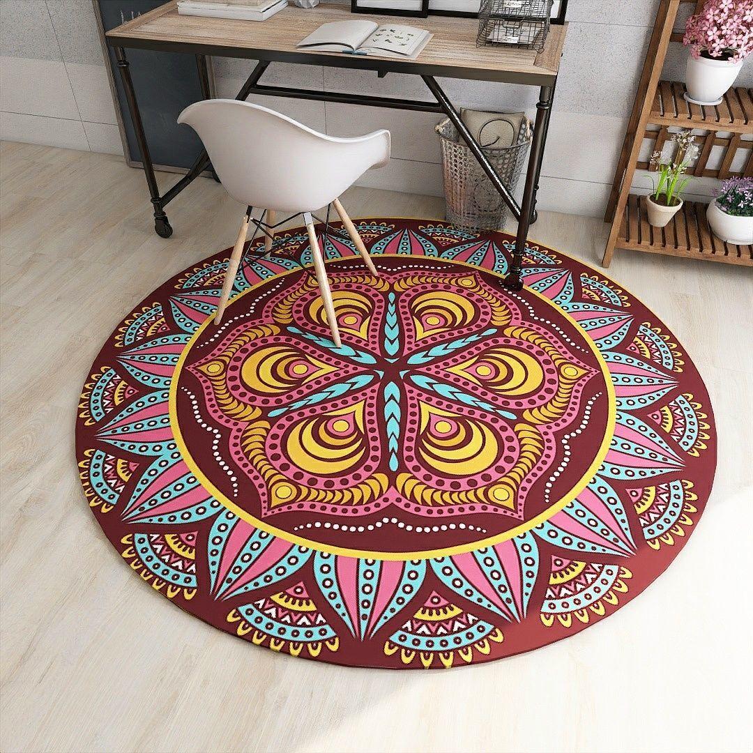 Round Carpet National Wind Retro American Computer Chair Hamper Pad Bedroom Living Room Book Clothes Room Non-slip